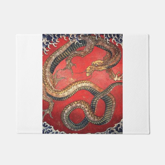 北斎龍日本のヴィンテージ葛飾北斎 ドアマット (正面)