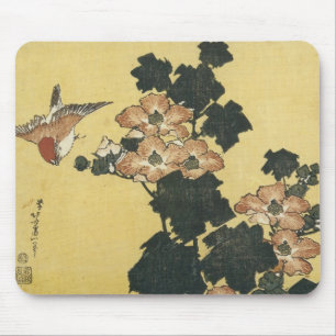 北斎,ハイビスカスとスパロー,1833-34マウスパッド マウスパッド