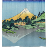 北斎-山富士が川口湖で反射 シャワーカーテン (正面)