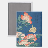 北斎 日本画 牡丹とカナリア マグネット (正面/裏面)