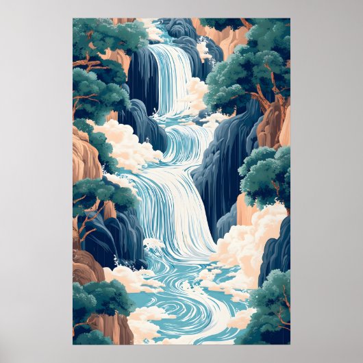 北斎 浮世絵 日本の滝の壁掛けアート ポスター (正面)