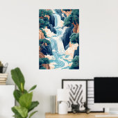 北斎 浮世絵 日本の滝の壁掛けアート ポスター (ホームオフィス)