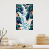 北斎 浮世絵 日本の滝の壁掛けアート ポスター (キッチン)