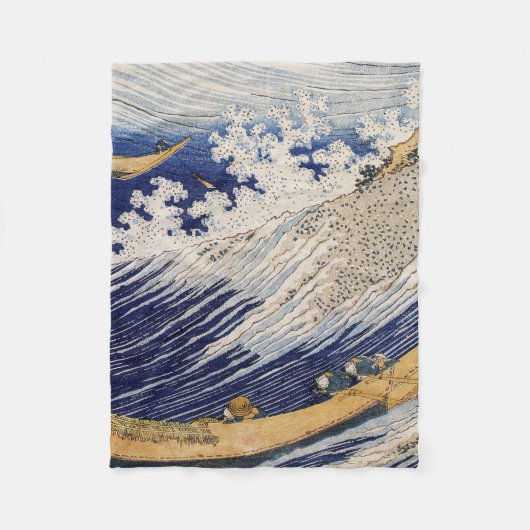 北斎 海の波 海の船 フリースブランケット (正面)