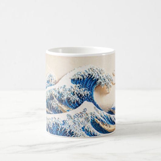 北斎 "神奈川沖浪裏" ペーパークラフト風マグカップ|11oz コーヒーマグカップ (中央)