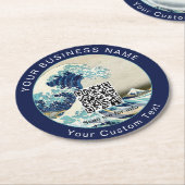 北斎 – 神奈川素晴らしの波 – QRコード ラウンドペーパーコースター (アングル)