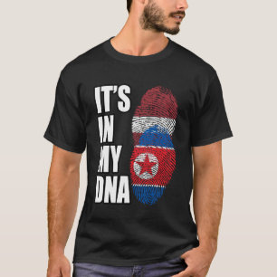 北朝鮮とラトビアのミックスDNA伝統国旗 Tシャツ