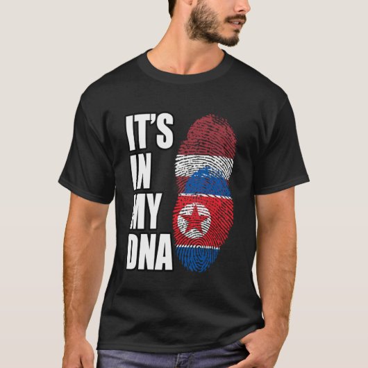 北朝鮮とラトビアのミックスDNA伝統国旗 Tシャツ (正面)