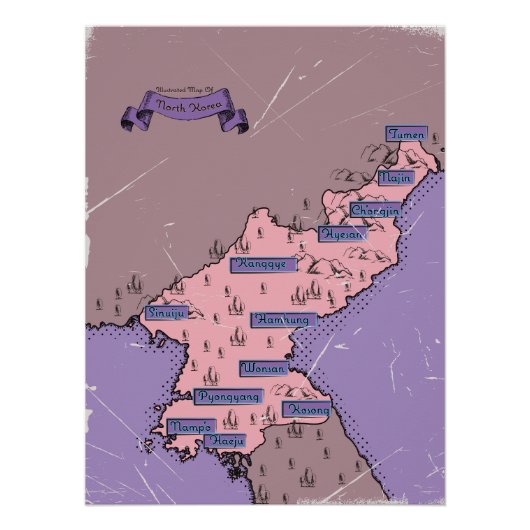 北朝鮮の地図 ポスター (正面)