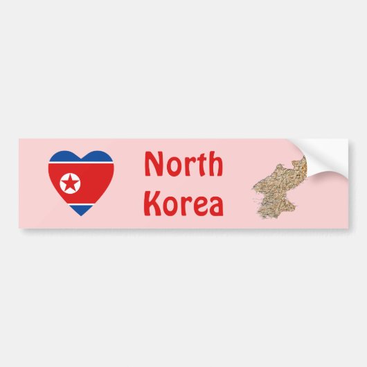 北朝鮮の旗のハートと地図ステッカー バンパーステッカー (正面)