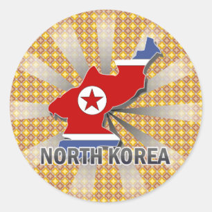北朝鮮の旗の地図2.0 ラウンドシール