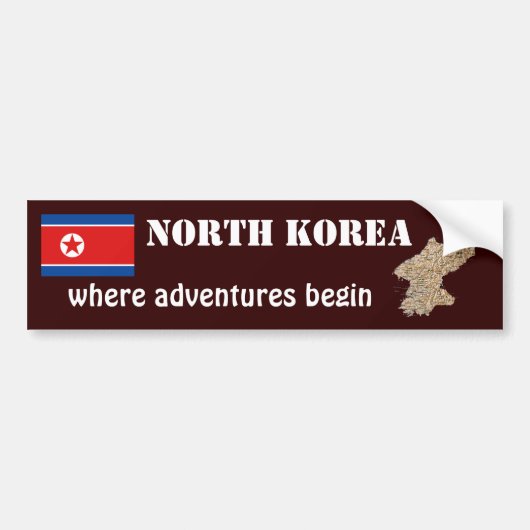 北朝鮮の旗+地図ステッカー バンパーステッカー (正面)