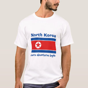 北朝鮮の旗 + 地図 + 文字のTシャツ Tシャツ