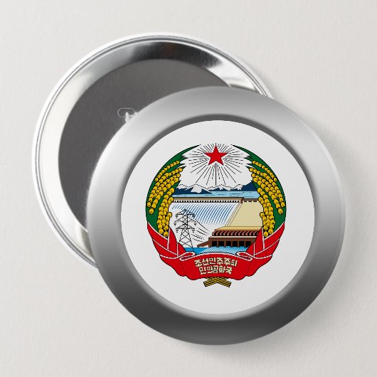 北朝鮮の紋章付き外衣 缶バッジ (正面&裏面)