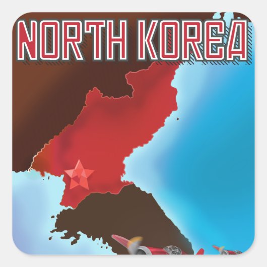 北朝鮮ビンテージ旅行ポスター スクエアシール (正面)