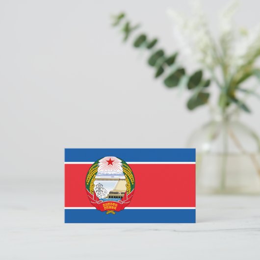 北朝鮮国旗とエンブレム、北朝鮮国旗 名刺 (スタンド正面)