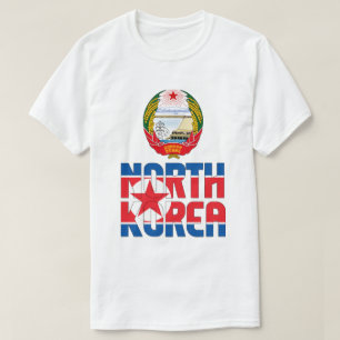 北朝鮮国旗と愛国的な軍のコート Tシャツ