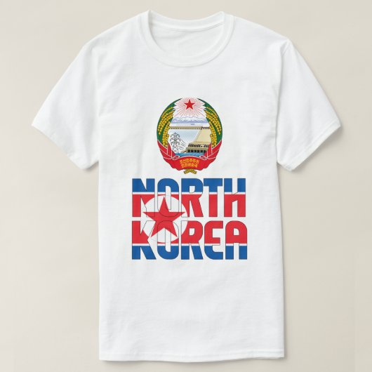 北朝鮮国旗と愛国的な軍のコート Tシャツ (デザイン正面)