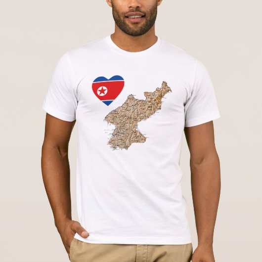 北朝鮮国旗のハートと地図Tシャツ Tシャツ (正面)