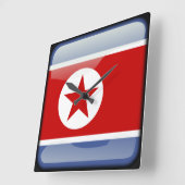 北朝鮮国旗 スクエア壁時計 (傾斜)