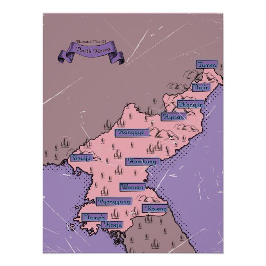 北朝鮮地図 ポスター (正面)