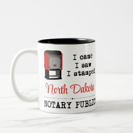 北来ダコタ州の公証人が刻印された ツートーンマグカップ (左)