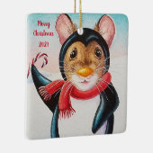 北極お洒落ペンギンマウス水彩画 セラミックオーナメント (右)