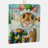北極お洒落小妖精や小人マウス水彩画 セラミックオーナメント (右)
