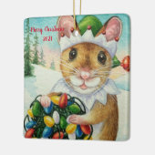 北極お洒落小妖精や小人マウス水彩画 セラミックオーナメント (左)
