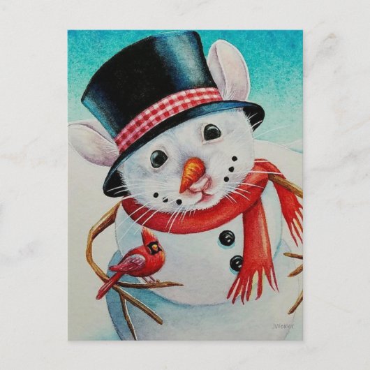 北極お洒落雪だるまマウス水彩画 ポストカード (正面)