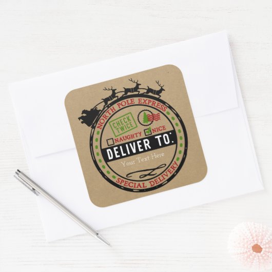北極そりの配信表現クリスマス スクエアシール (封筒)