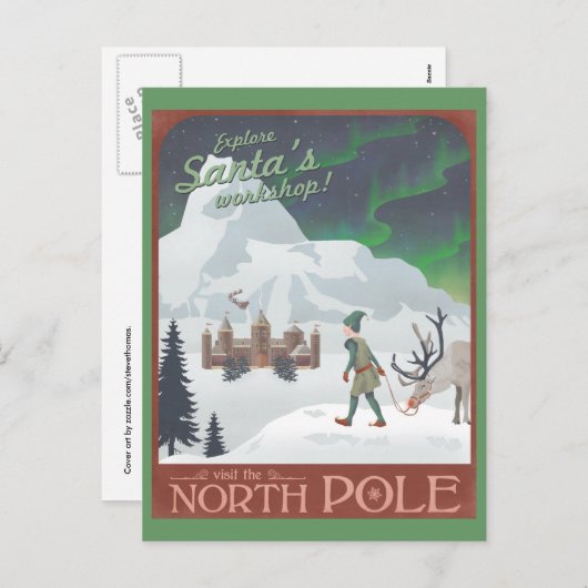 北極でサンタのワークショップを訪れる：ポストカード シーズンポストカード (正面/裏面)