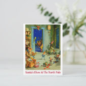 北極で忙しいサンタの小妖精や小人 シーズンポストカード (スタンド正面)