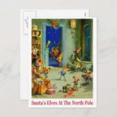 北極で忙しいサンタの小妖精や小人 シーズンポストカード (正面/裏面)