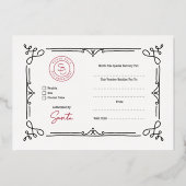 北極のギフト証明書 赤と 箔シーズンカード (裏面)