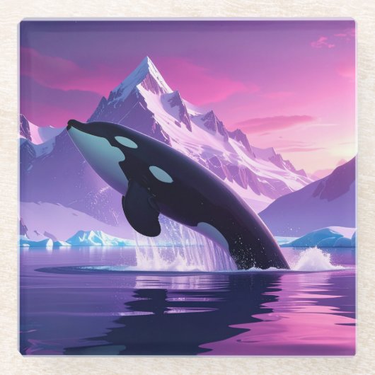 北極のクジラ マウスパッド ガラスコースター (正面)