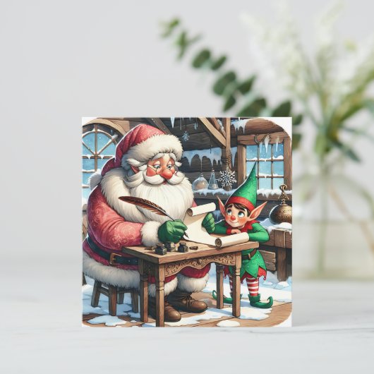 北極のサンタと小妖精や小人のクリスマス シーズンカード (スタンド正面)