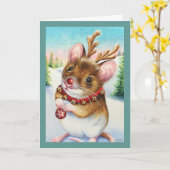 北極のトナカイねずみ 水彩画アート カード (黄色い花)