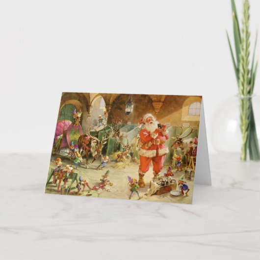 北極のトナカイの馬小屋のサンタクロース シーズンカード (正面)