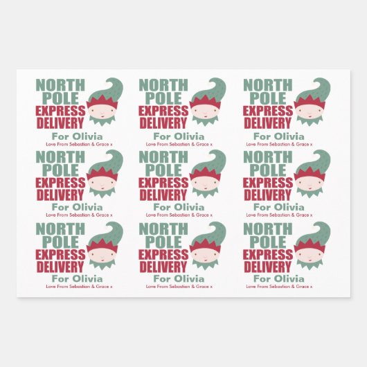 北極のパーソナライズされたクリスマス表現の配信 ラッピングペーパーシート (正面2)