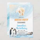 北極の冬のパーティーテーマの招待 招待状 (正面/裏面)