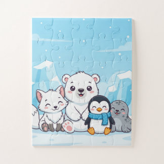 北極の動物たちキッズパズル | かわいいホッキョクグマ+キツネ+P ジグソーパズル