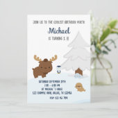 北極の動物たち、冬の動物たちの誕生日パーティー招待状 招待状 (スタンド正面)