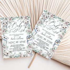 北極の動物たち 冬の常緑樹 ベイビーシャワー 招待状