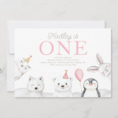 北極の動物たち 誕生日1周年 招待状 (正面)