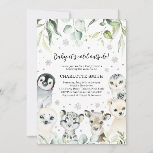 北極の動物のベビーシャワー招待状 招待状 (正面)