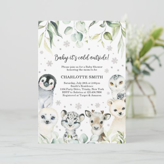 北極の動物のベビーシャワー招待状 招待状 (スタンド正面)
