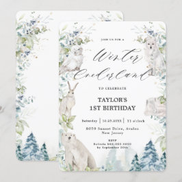 北極の動物の冬のオーネダーランド1歳の誕生日 招待状