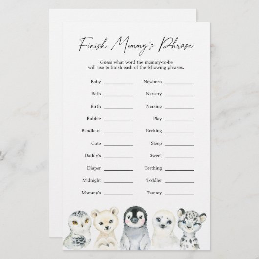 北極の動物の赤ちゃんシャワーがママのフレーズを終える (正面/裏面)