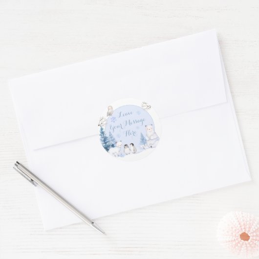 北極の動物の雪片の木々はあなたのメッセージを愛する ラウンドシール (封筒)